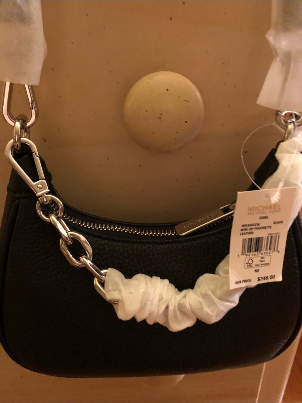 NWT Michael Kors Mini Zip Black Leather Pouchette Purse Bag - Picture 9 of 9